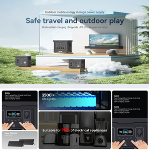 Station d'alimentation portable 2400W avec batterie LiFePO4, panneau solaire extérieur 100V 240V, charge sans fil, onde sinusoïdale pure - Product Image 5