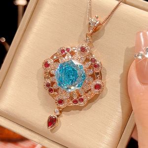Elegant Eco-friendly Copper 14mm Colorful Cubic Zirconia Rose Gold Plated Vintage Statement Tassel Pendant Necklace for Women - Product Image 5