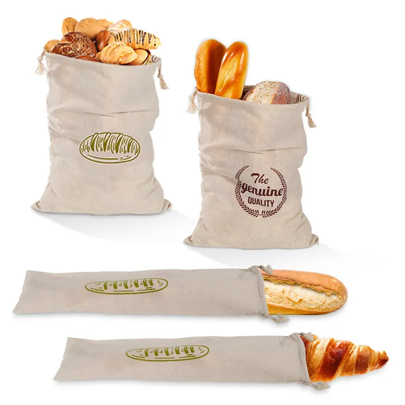 Bolsa de algodón orgánico Natural reutilizable, bolsa de almacenamiento de comida, ecológica, de lino y lino francés