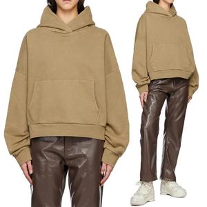 เสื้อสเวตเชิ้ตแบบยูนิเซ็กซ์ ทรงหลวม ไหล่ตก แขนเสื้อซ้อนกัน ผ้าฝ้ายฟลีซหนานุ่ม สีน้ำตาล สำหรับผู้หญิง - Product Image 6