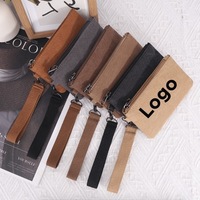 Dompet Koin Kanvas Warna Solid Portabel Baru dengan Cetak Logo Kustom, Kantong Uang Receh dengan Tali Pergelangan Tangan, Dompet Mini Unisex, Tas Tangan Pergelangan Tangan