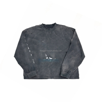 T-shirt pour homme en coton 100% vintage avec impression DTG, style streetwear personnalisé, manches longues et effet usé