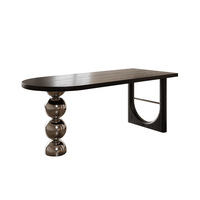 Table à manger semi-circulaire en bois massif de style Bauhaus français du milieu du siècle, table noire pour le salon, également utilisable comme bureau