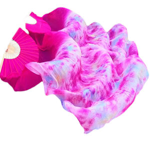 Éventails longs en soie multicolores personnalisés pour la danse orientale, voile uni avec couleur tie-dye - Product Image 2