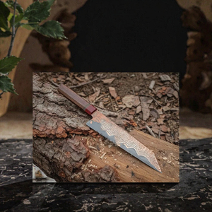 Couteaux de cuisine japonais faits à la main en acier Damas, manche en bois de noyer, étui en cuir, écologiques, tranchants comme des rasoirs - Product Image 3