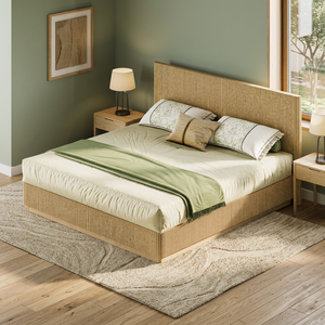 OE HOME King Size Adjustable <b>Bed</b> <b>Frame</b> Modern Tufted <b>Soft</b> <b>Bed</b> Oak MDF+Steel Panel-Corrugated Curved Lines 5-Year Warranty Hotel - Product Image 4