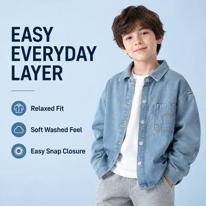 Chemise en jean pour enfants, délavage clair, boutonnée, manches longues, coupe décontractée, pour garçons et filles, style superposé, décontractée, tailles 110-170, personnalisable OEM - Product Image 5