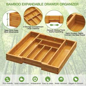 Organisateur de tiroir extensible en bambou pour couverts de cuisine, <span class=keywords><strong>plateau</strong></span> à ustensiles, rangement de bureau, séparateur de salon - Product Image 6