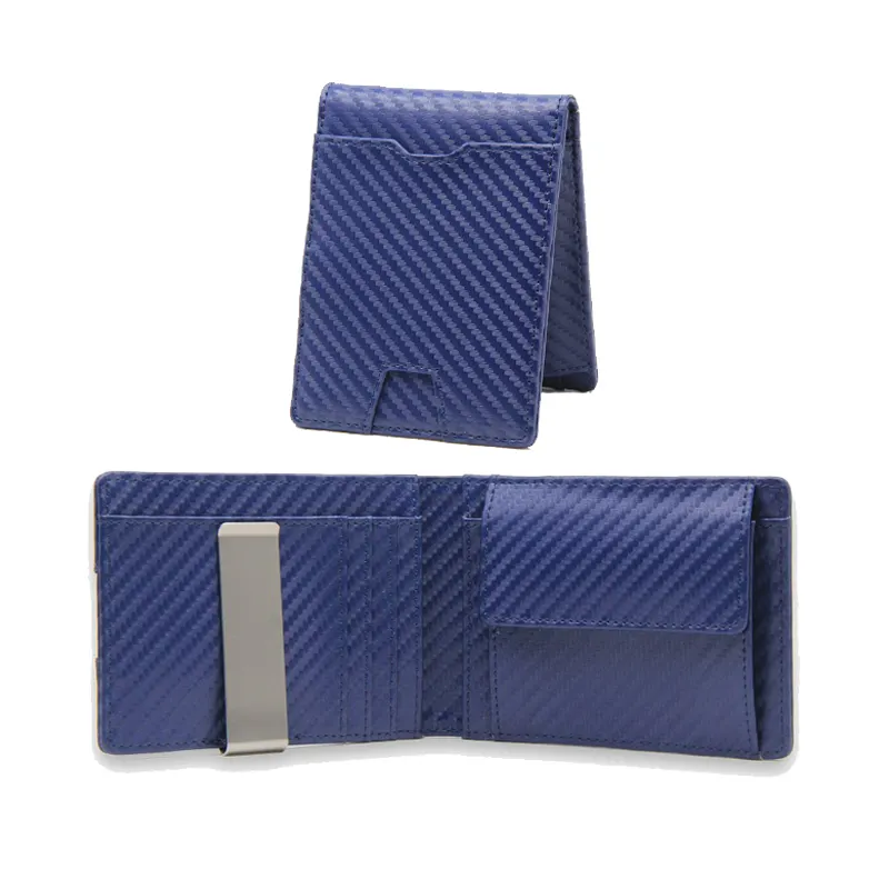 Amazon Hot Sale Herren RFID blockierende Kohle faser Brieftasche mit Münz tasche schlankes Design