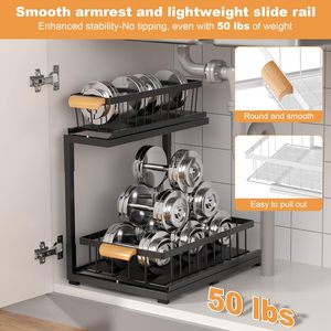 Organisateur de tiroir coulissant en métal à 2 niveaux pour cuisine, salle de bain ou armoire de garde-manger, étagère de <span class=keywords><strong>rangement</strong></span> extractible sous l'évier - Product Image 6