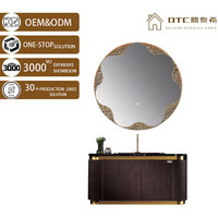 Kabinet Kamar Mandi Modern Mewah Berbentuk Lengkung dengan Cermin LED Pintar, Bahan Stainless Steel dan Marmer, Meja Rias Kamar Mandi
