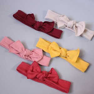 Diademas de algodón con lazo para mujer, diademas elásticas de estilo dulce en rojo, rosa, amarillo, burdeos y beige - Product Image 4