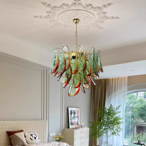 Lustre <span class=keywords><strong>vintage</strong></span> pour la maison, luminaire décoratif artistique, <span class=keywords><strong>lampe</strong></span> suspendue en verre vert et <span class=keywords><strong>rouge</strong></span> en forme de pétale pour plafond, suspension pour table à manger, villa - Product Image 3