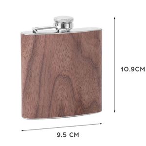 Custom Logo 6oz Stainless Steel Hip Flask Wood Grain <b>Wrap</b> Whiskey Bottle Portable Metal Pocket Liquor Flask for Business Gift - Product Image 2