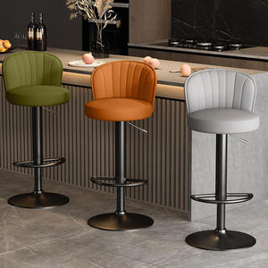 Chaises de bar pivotantes modernes en cuir réglables avec accoudoirs fixes en acier inoxydable et cuir PU, base ronde en métal - Product Image 4
