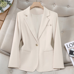 Apricot Women's Blazer Solid Color Slim Fit Wool Blend Professional Wear Commuting Style - Product Image 1