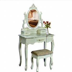 French Antique Vanity <b>Table</b> with Exquisite Handcrafted Wood <b>Mirror</b> Like Royalty for Apartment Hotel Use Standing Storage Feature - Product Image 1