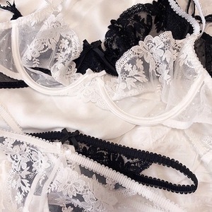 French Lace Embroidery Sheer Lingerie With Steel <b>Rings</b> Ultra-<b>thin</b> Summer See-through Bra and Pant Set With Breast Pad Breathable - Product Image 3