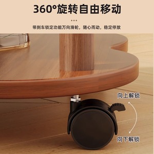 โต๊ะกาแฟสไตล์เรโทรพร้อมล้อเลื่อน ท็อปไม้ ชั้นวางของสำหรับห้องนั่งเล่น ใช้ในบ้าน อพาร์ทเมนต์ขนาดเล็ก โต๊ะข้างเตียง - Product Image 6