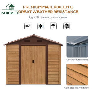 <span class=keywords><strong>Abri</strong></span> de jardin en métal imitation <span class=keywords><strong>bois</strong></span>, style naturel avec doubles portes coulissantes, MOQ personnalisable, <span class=keywords><strong>abri</strong></span> de rangement extérieur pour pelouse et jardin - Product Image 4