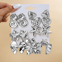 Boucles d'oreilles vintage CCB en or et argent, épaisses et tendance, ensemble de boucles d'oreilles pendantes en forme de fleur, cœur, étoile de mer et spirale, bijoux de mode pour femmes