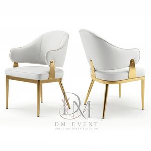 Modern Curved Upholstered Arm Back Gold Stainless Steel Wedding <b>Dining</b> <b>Chair</b> with White <b>Cushion</b> for Hotel Banquets Wholesale - Product Image 1