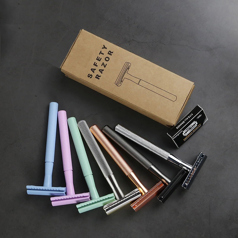 Высококачественная двухсторонняя металлическая Безопасная бритва с латунной ручкой, Классическая Бритва для мужчин