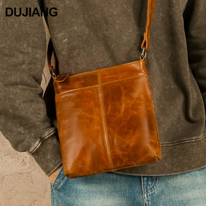 Dujiang Genuine Leather Men's Shoulder <b>Bag</b> Oil Coffee Solid Color Durable Commuter Crossbody <b>Bag</b> - Product Image 2