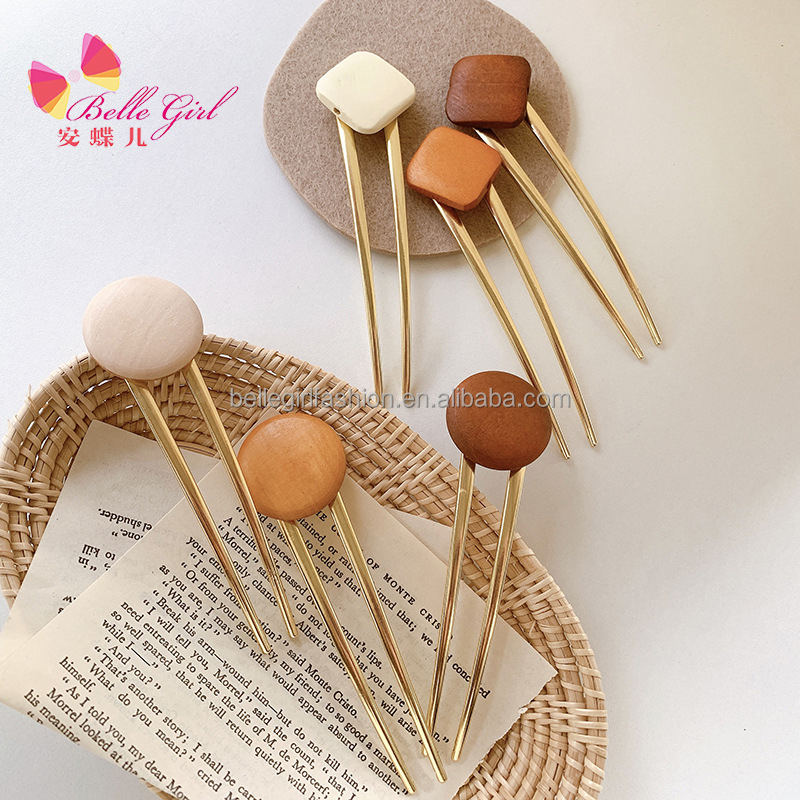 BELLEGIRL 2022 французская золотая металлическая Геометрическая деревянная U-образная заколка для волос простые аксессуары для волос для девушек длинные волосы