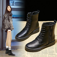 Bottes rétro pour femmes, automne-hiver, style Leiture Wind, fermeture éclair, cuir véritable, talon plat, doublure en coton