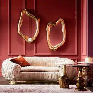 意大利风格艺术家奢华装饰镜不规则形状优雅金色墙镜客厅家具