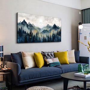 Tranh sơn dầu phong cảnh núi trừu tượng hiện đại, sơn khung gỗ, phòng khách văn phòng và lối vào treo trang trí nghệ thuật - Product Image 3