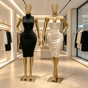 Maniquí de Exhibición de Cuerpo Completo para Ropa de Mujer, Talla Grande, Plástico Dorado BBL, con Cabeza de Metal Perforada - Product Image 2