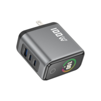 Chargeur mural GaN 100W avec prise US, charge rapide PD, 2 ports Type-C, 1 port USB-A, avec écran numérique intelligent TFT, adaptateur pour téléphone, tablette, ordinateur portable