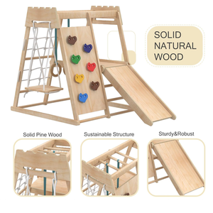 Montessori Klettergerüst aus Holz für Drinnen, Indoor-Spielplatz, Kletterspielzeug-Set für Kinder mit Holzleiter - Product Image 2