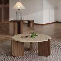 Mesa de Centro Redonda de Mármol Travertino Moderna para Sala de Estar Muebles para el Hogar