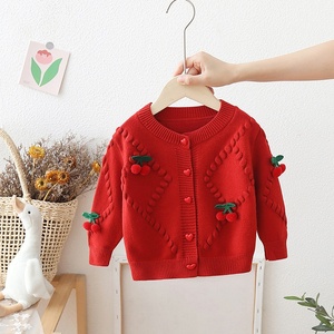 Cárdigan de Punto para <span class=keywords><strong>Niñas</strong></span> Estilo Coreano 2025 - Abrigo de Otoño con Estampado de Cerezas para Bebé - Product Image 1