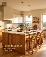 Armoires de cuisine XINGRUO Japandi en chêne chaud - Meubles en bois durable certifié FSC avec panneaux plats blancs minimalistes