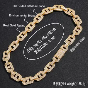 Punk Hip Hop Style 15mm Pink Zirconia Coffee Bean Chain Square Cut CZ Necklace Bracelet Rapper Fashion Chains