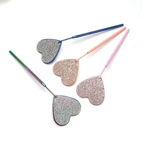 Espejo de Maquillaje de Lujo Pinky Leem con Diamantes de Imitación, Espejo de Acero Inoxidable con Forma de Corazón, Espejo Brillante Rosa para Extensión de Pestañas - Product Image 2