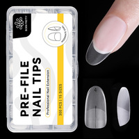 BORN PRETTY 300 pièces/boîte Faux ongles en amande transparents en acrylique à paillettes, à couverture complète, à presser, en gros