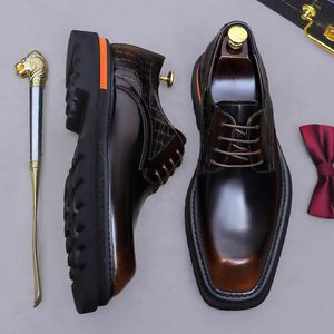 Zapatos de Vestir Casuales de Lujo para Hombre, Diseño Juvenil, con Cordones, Punta Cuadrada, Antideslizantes, de Cuero Británico Brillante - Product Image 2
