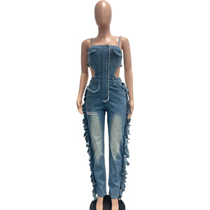 Nuovi Arrivi: <span class=keywords><strong>Tuta</strong></span> <span class=keywords><strong>in</strong></span> Denim da Donna con Logo Personalizzato, Sexy con Scollo a V e Dettagli Traforati, <span class=keywords><strong>Tuta</strong></span> Intera Casual - Product Image 6