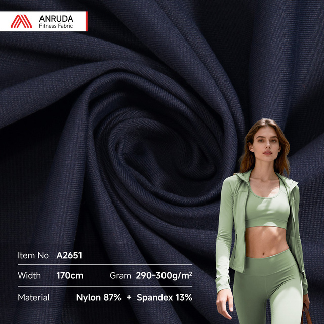 A2651 87% Nylon 13% Spandex Thermal Brushed Cotton Feel Fabric 300gsm Moisture Wicking for Yoga Wear