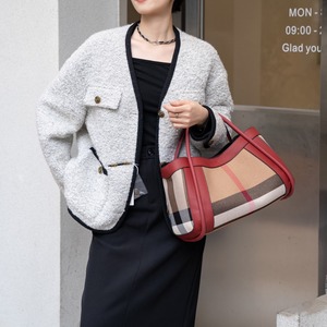 Túi xách nữ cỡ lớn chất liệu da bò cao cấp phối vải canvas họa tiết ca rô nhiều màu, đeo chéo, đeo vai - Product Image 5