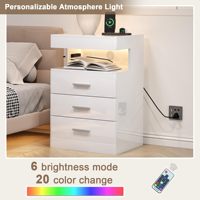 Table de chevet intelligente moderne pour chambre à coucher avec lumière LED, chargeur sans fil, capteur, compartiment caché et serrure, design en bois