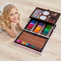 Ensemble d'art pour enfants de luxe de 145 pièces, comprenant des crayons à la cire, des marqueurs à la cire, des aquarelles et des crayons de couleur, dans un coffret en alliage d'aluminium, modèle 145