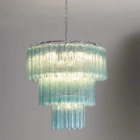 Lustre en tube de verre de Murano de conception italienne moderne en suspension en cristal de verre bleu pour chambre à coucher