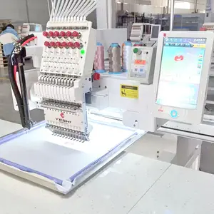 Mesin bordir 12 jarum kepala tunggal aplikasi industri mesin bordir pemotong laser komputer Tiongkok untuk dijual