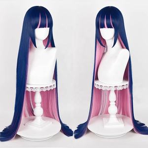 도매 스타킹 애니메이션 가발 코스프레 120cm 긴 스트레이트 블루 핑크 혼합 합성 스타킹 무정부 상태 코스프레 가발 파티 - Product Image 2